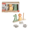 Caja de bloques de animales para apilar Fisher-Price, incluye base y 9 piezas.