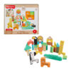Set de bloques de animales de madera Fisher-Price sobre fondo blanco.