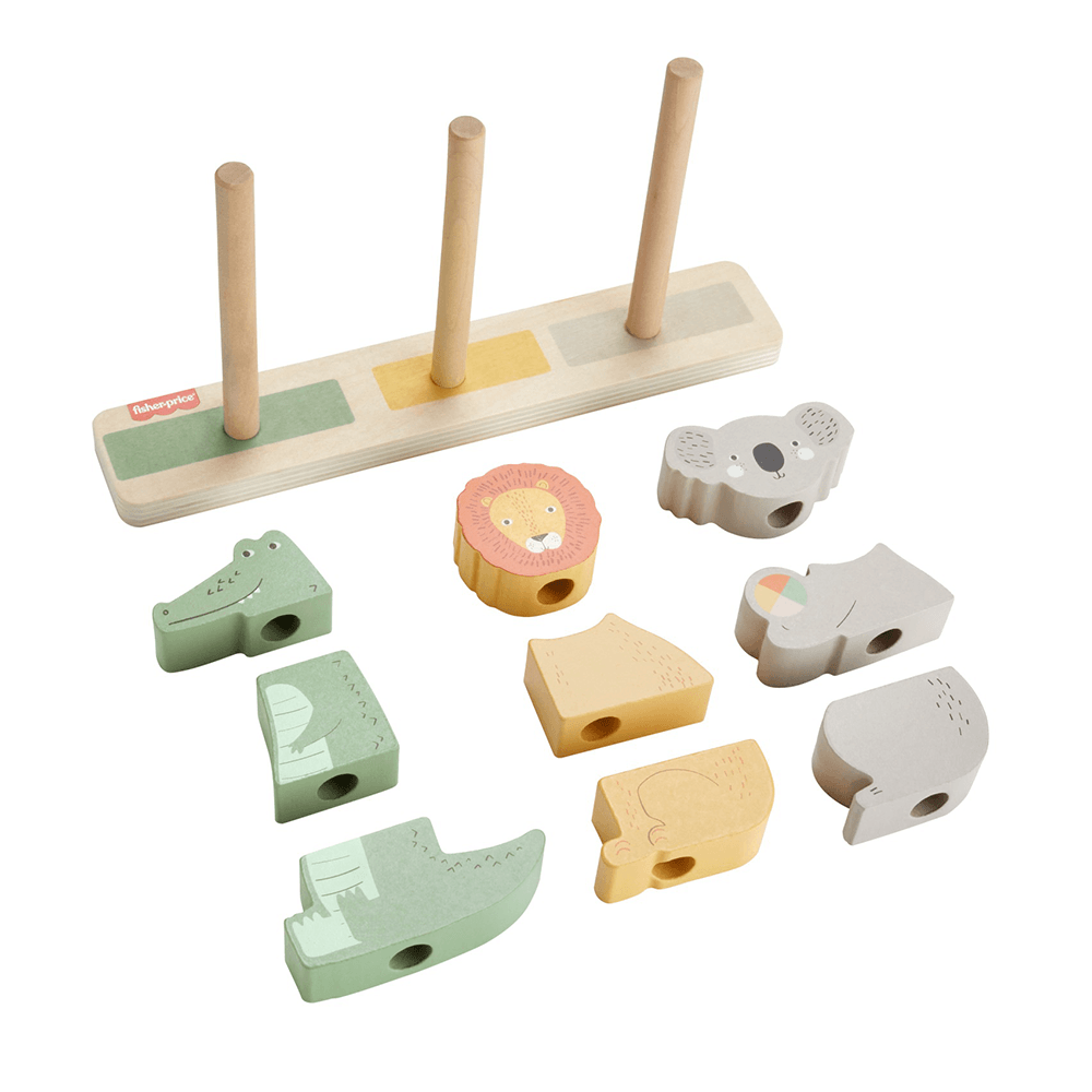 Piezas de bloques de animales para clasificar por colores con su base de madera.
