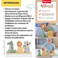 Ficha con beneficios y materiales de estos bloques de madera para bebés.